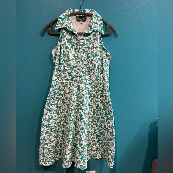 Collectif Dresses & Skirts - Cottagecore Vintage Butterfly Green and White Midi Dress Collared